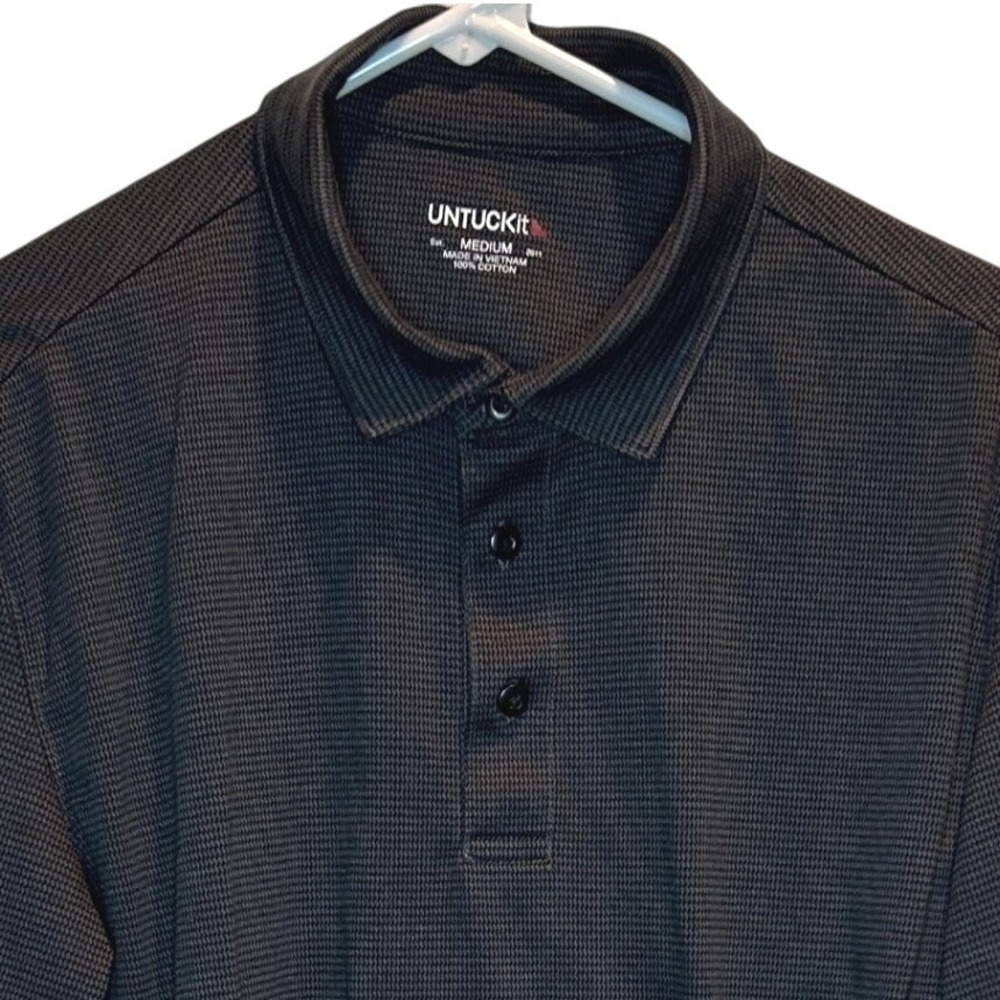 UNTUCKit Men's Long Sleeve Polo Shirt Gray Black Houndstooth Medium‎ Cotton